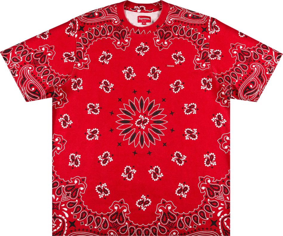 Rare 2001 Supreme Red Paisley Bandana Box Logo Tee Shirt SIZE XL