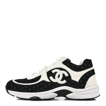 Chanel CC Embossed Logo White Black Suede for Women