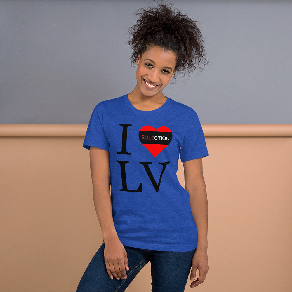 I Love LV Unisex Short Sleeve Jersey T-Shirt Black Heart