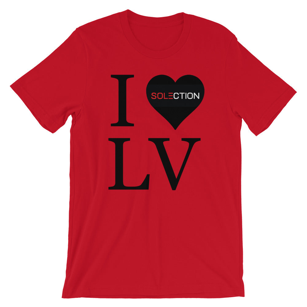 I Love LV Unisex Short Sleeve Jersey T-Shirt Black Heart Red / L